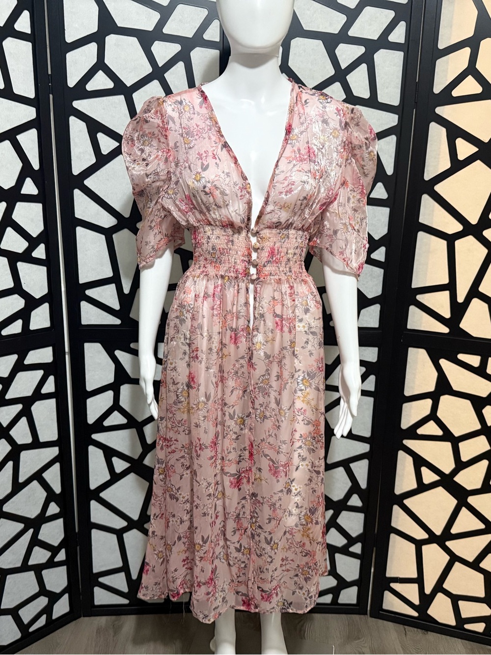 L.I.F.E. (Love is for Eternity) Sheer Pink Floral Print Maxi Dress - US Medium